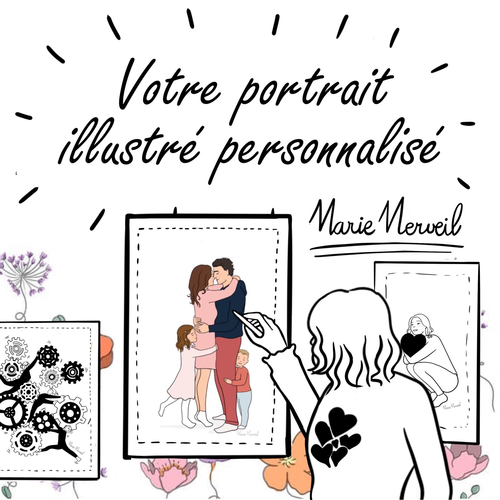 Portrait illustré personnalisé Marie Merveil