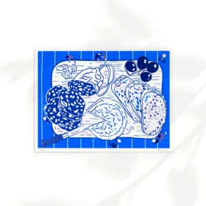 Affiche d'art illustration planche apéro bleue - Marie Merveil