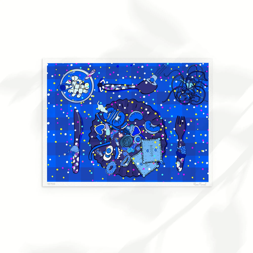 illustration-art-bleu-bonbon-marie-merveil.webp "Bleu Bonbon" par Marie Merveil : Une immersion onirique et colorée dans un festin de sucreries bleues, où chaque détail invite à la rêverie.