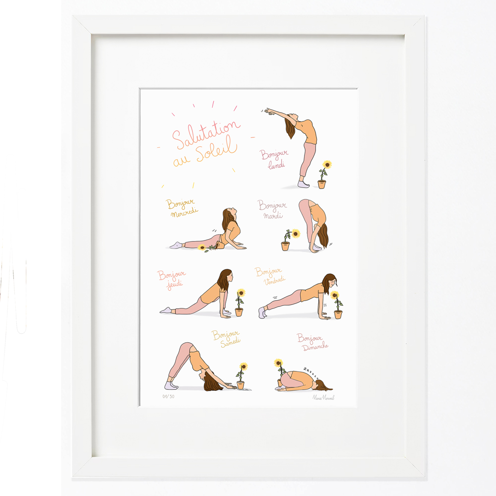 Affiche Marie Merveil Yoga Salutation au Soleil Illustration