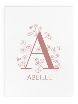 Affiche lettre A minimaliste chambre enfant rose