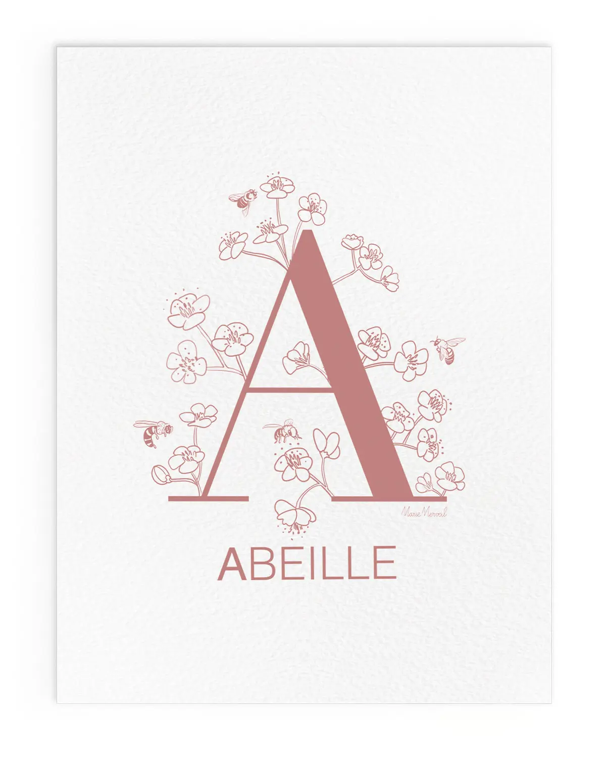 Affiche lettre A minimaliste chambre enfant rose