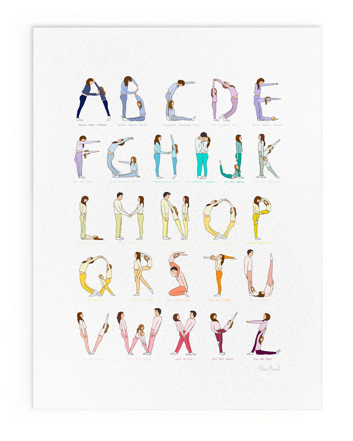 Affiche abécédaire enfant coloré A3 alphabet illustré mots rigolos décoration chambre enfant