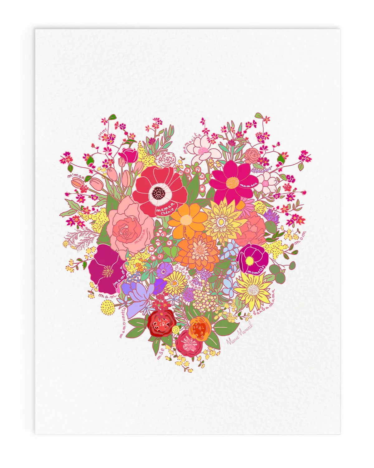 Illustration bouquet de fleurs avec surnoms de Mamans
