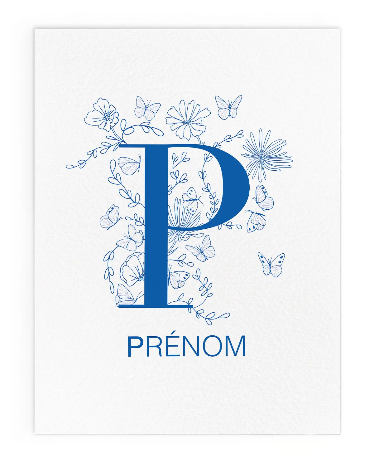 Affiche prénom personnalisée enfant lettre initiale bleue décoration chambre bébé