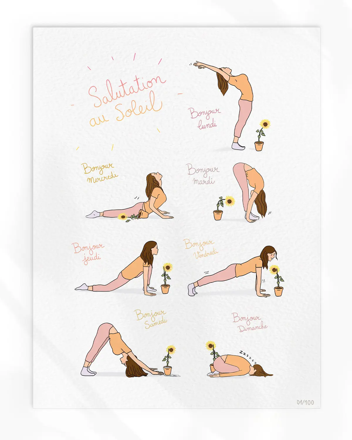 Affiche Marie Merveil Yoga Salutation au Soleil Illustration